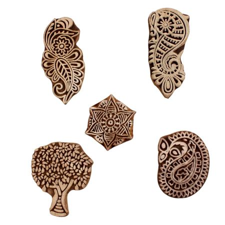 Set of 5 Piece New Mix Wooden Printing Blocks